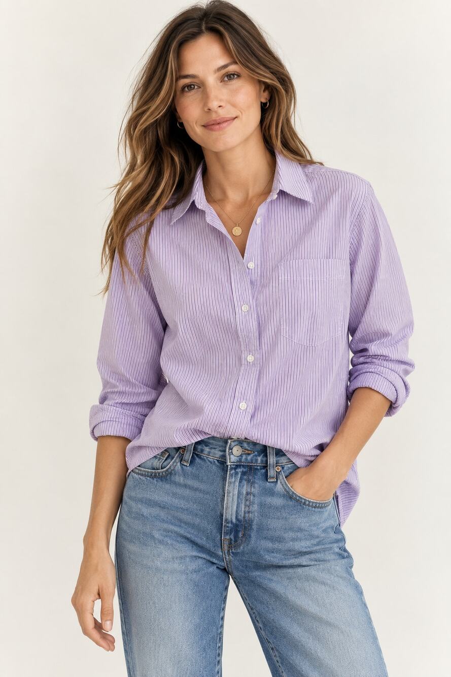 Ann Mashburn Pink & Navy Pinstripe Button-Down Shirt Women's Size L